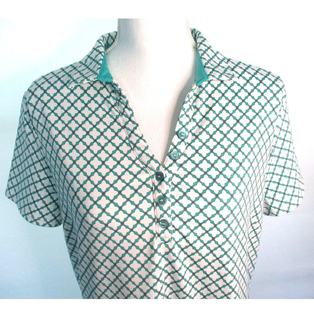 Tehama Women's Short Sleeve Green & White Stretch Polo Golf Shirt Size Large - Picture 2 of 11